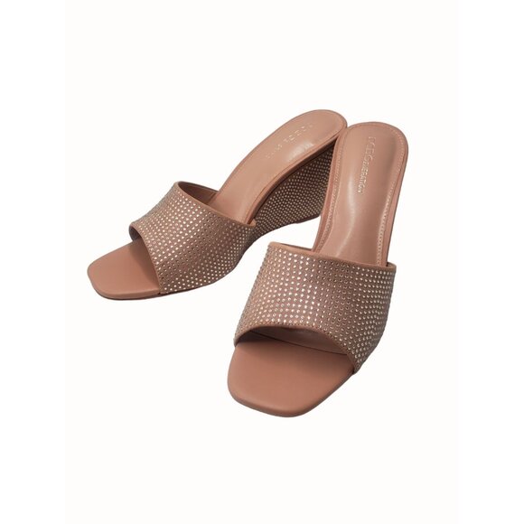 BCBGeneration Giani-2 Rhinestone Slip-On Wedge Sandal Tan-Clear Womens Size 11M - Picture 3 of 9